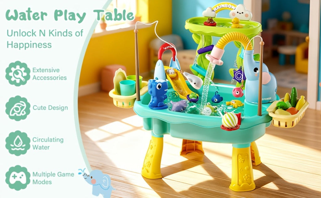 Kids Water Table Toy with Electric Pump & Faucet for Toddlers - Play Sink with Food Accessories & Fishing Toy — image 8