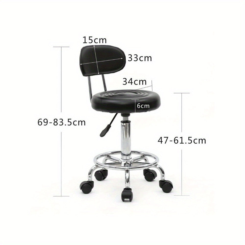 Salon Stool with Back & 360° Swivel, Adjustable Height 18.9", 22.8", Round Padded Cushion Seat, Chrome Base — image 7