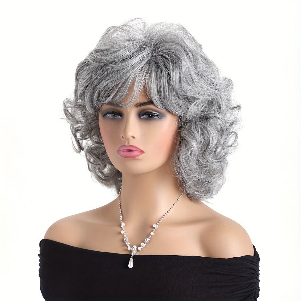 Synthetic Wig 14-Inch Short Curls with Slanted Bangs and Rose Net Cap in Three Colors for Daily Styling — image 11
