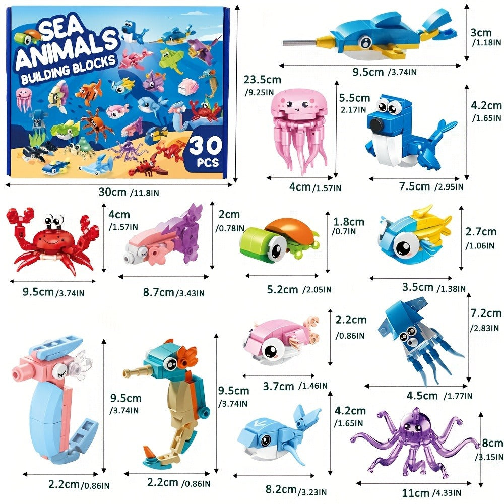 Ocean Mini Building Blocks 30-Pack Party Favors for Kids, Marine-Themed Mini Brick Sets for Birthday Goodie Bags — image 2