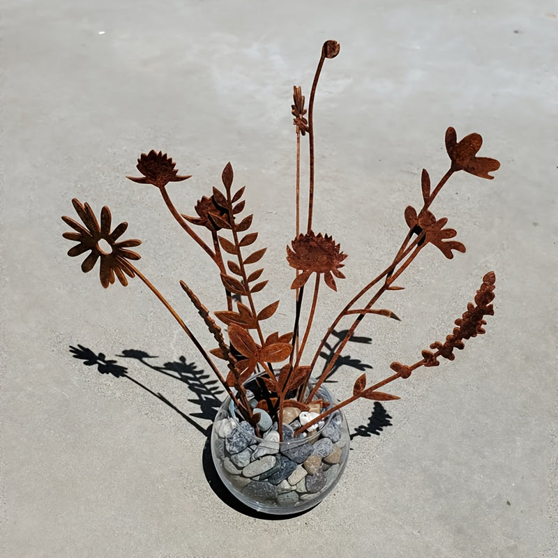 Rustic Metal Wildflower Bouquet, 10-Piece Mixed Stem Set from 25.4 to 40 cm for Vases and Planters — image 1
