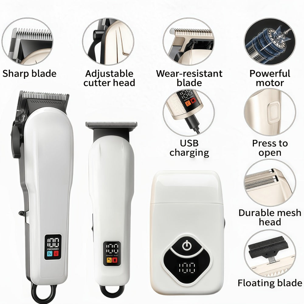 Hair Clippers & Trimmers KLY White Full-Size Clipper with LCD Display, USB Charging and Guide Comb Set — image 2
