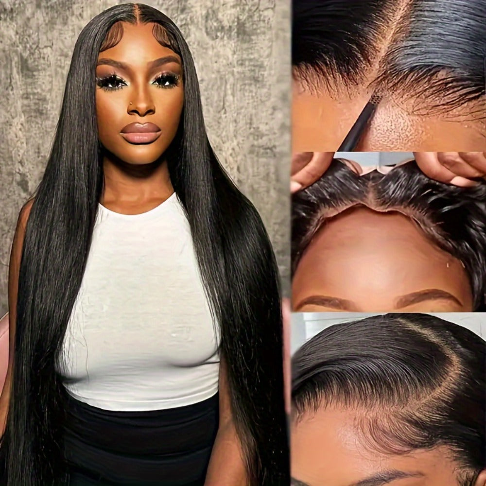 Put On and Go Wig 6x4.5 HD Lace Human Hair Straight 250% Density Glueless Pre-Plucked Pre-Cut Pre-Bleached Knots Long Straigh