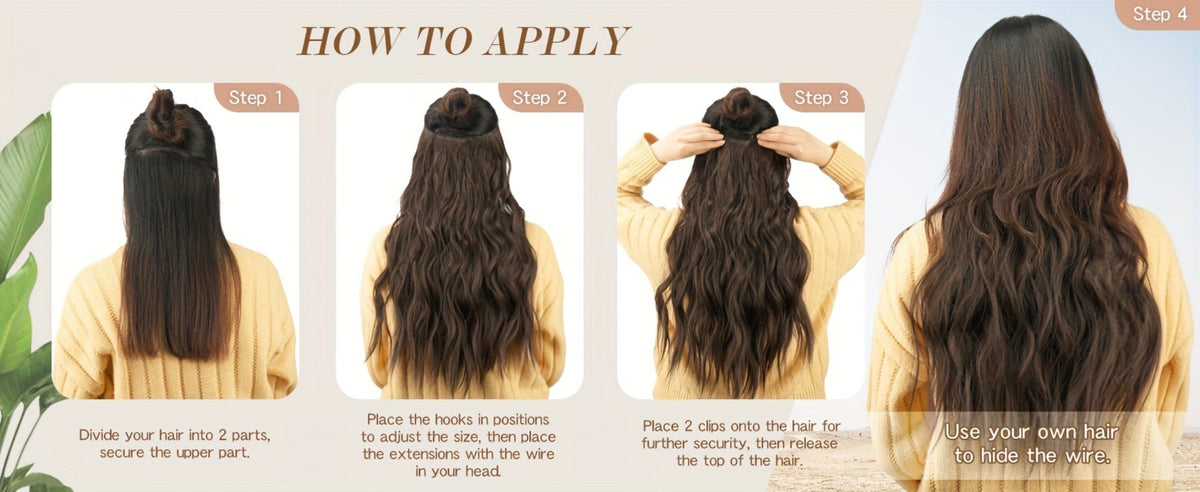 Hair Extensions Wavy 18-Inch Synthetic Halo Weft with Clear Wire, Two Clips and Ten Color Options — image 22