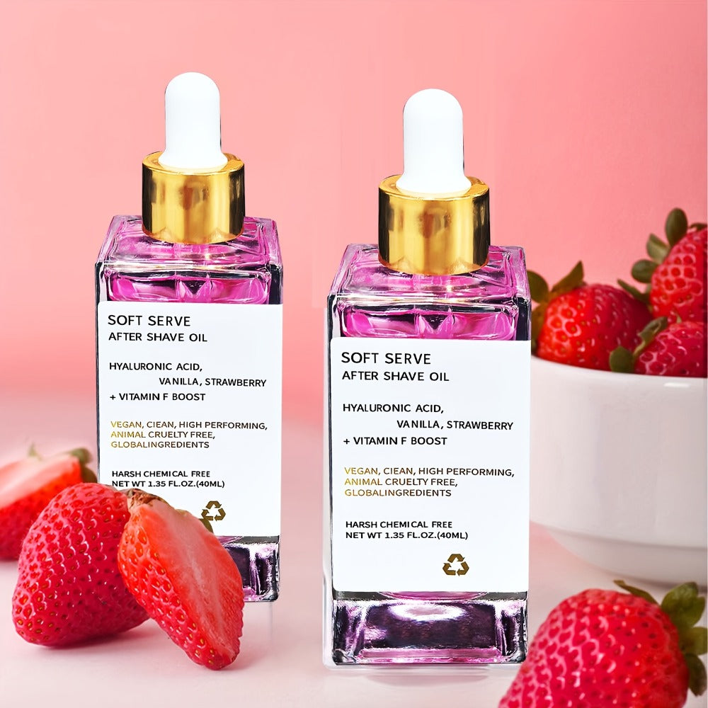 Beard Oil 2-Pack Strawberry Vanilla Scent 1.35oz Each Mustache Oil After Shave Moisturizer, for Everyday Face, Beard and Body