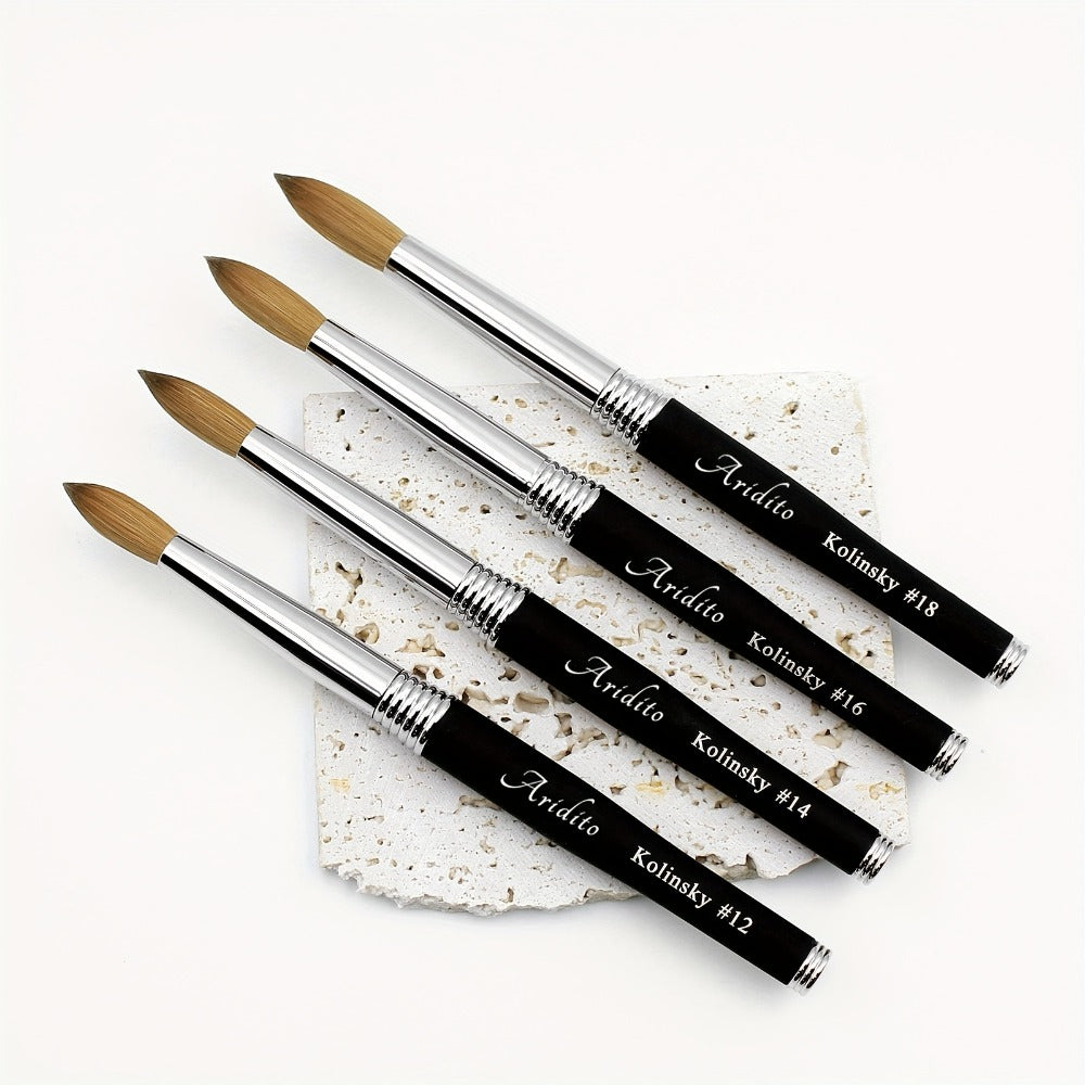 100% Pure Kolinsky Round Head Acrylic Nail Art Brush Black Metal Handle Size 12 14 16 18 – Professional Nail Extension & Acry
