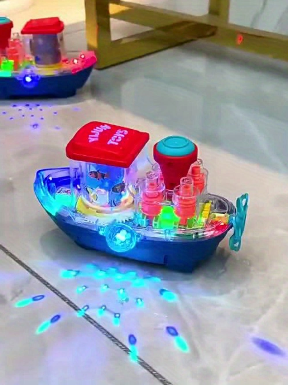 Interactive Sensory Boat Toy for Toddlers 2+, Underwater Ocean Theme with Fish & Coral, Rotating Scroll Screen & Music — imag