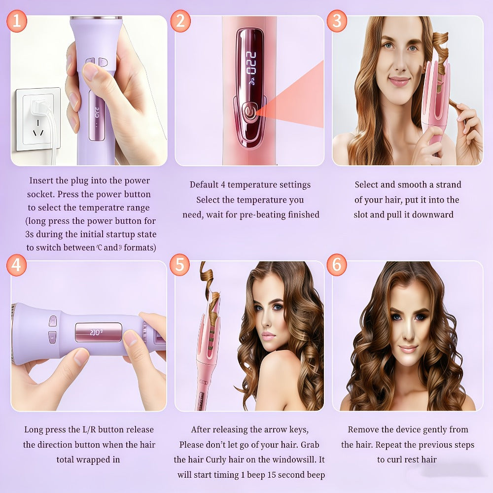 Automatic Rotating Curling Iron 4 Temperature Settings 40M Negative Ion Ceramic Barrel, for Home, Travel and Salon Hair Styli