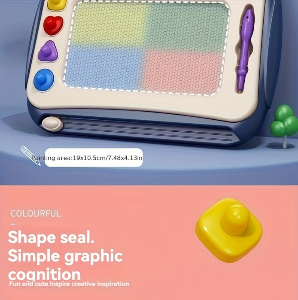 Kids Drawing Board Toy 3-in-1 with Stamps Brush Stand – Magnetic Doodle Art Set for Toddlers Boys Girls Ages 3+ Birthday East