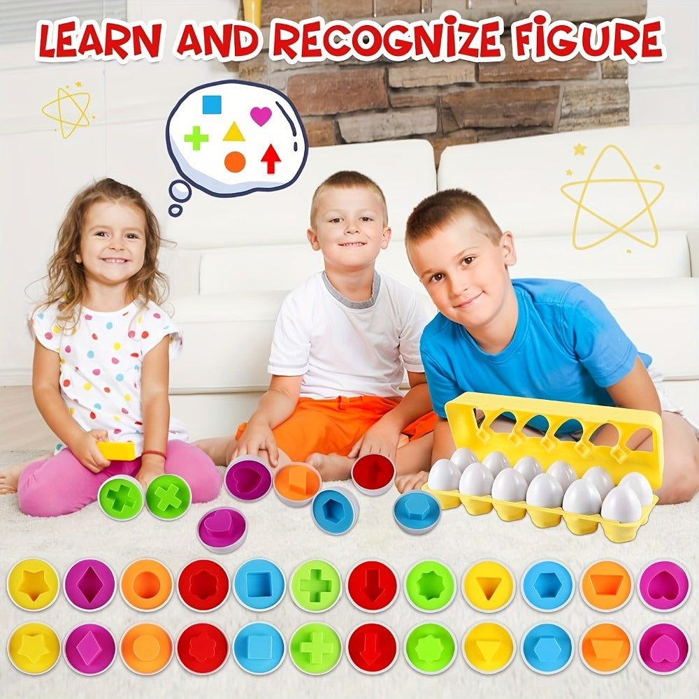 Color & Shape Matching Eggs Toy for Toddlers, Montessori Sorter Puzzle Set, Sensory Early Learning Fine Motor Skills Toy — im