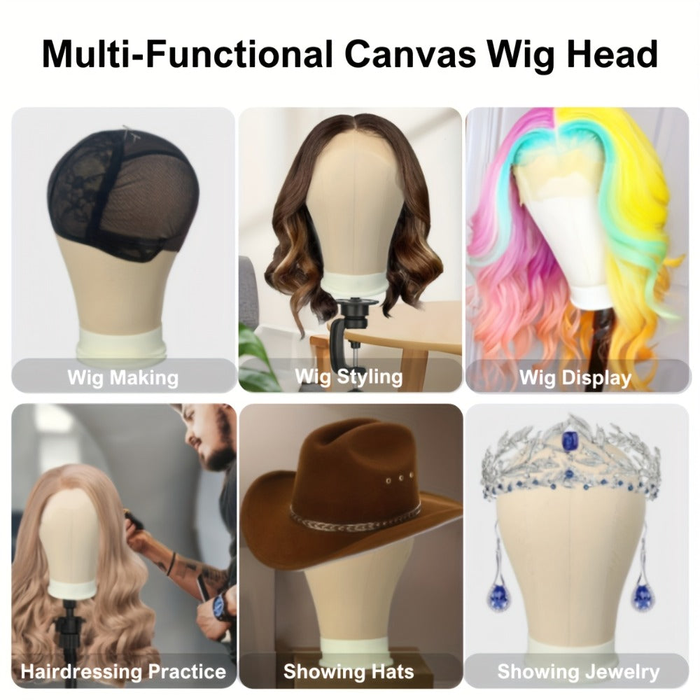 Canvas Mannequin Head for Wig Making with Stand 21 22 23 24 Inch – Complete Set with Needles & Wig Caps, Holes for Styling He