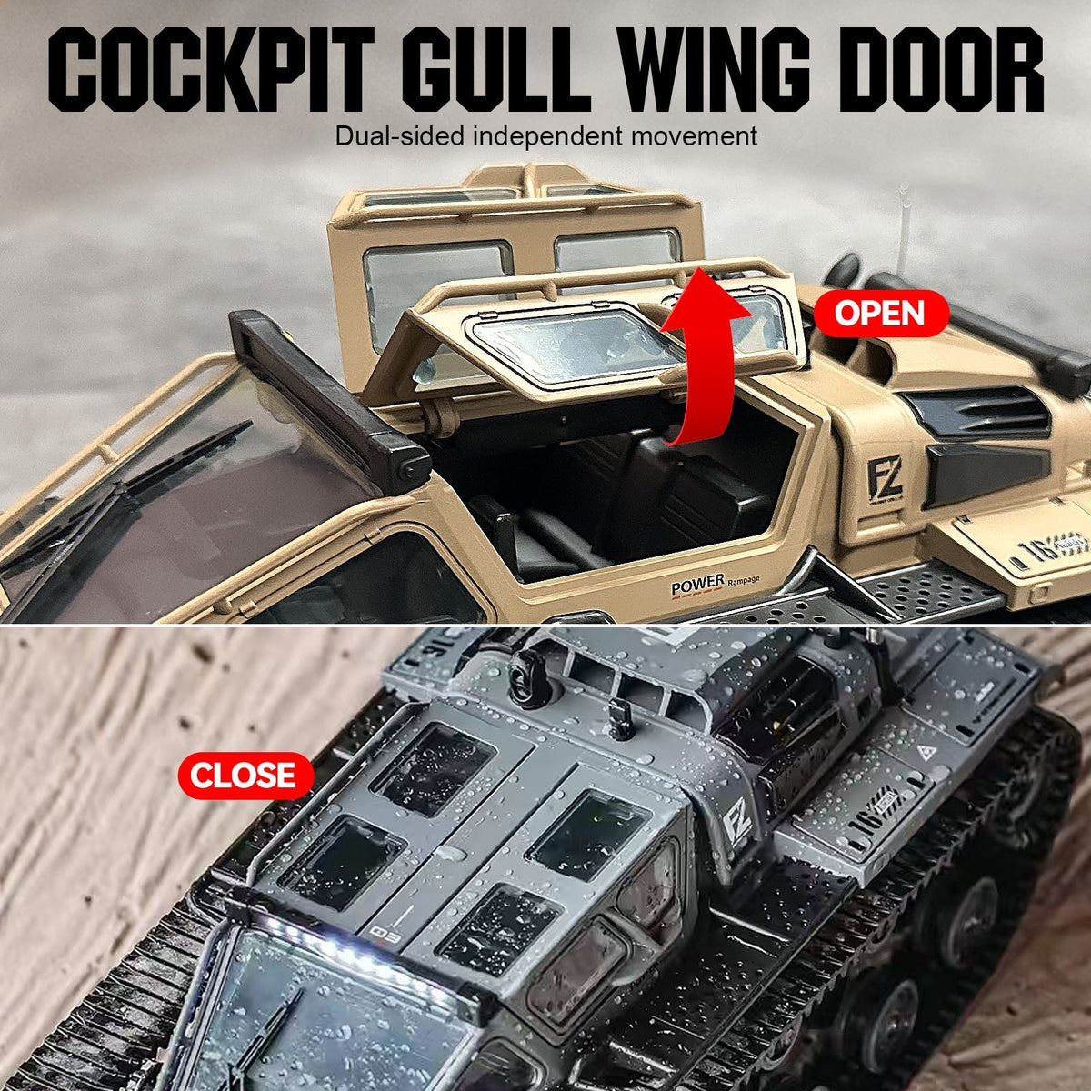 Full-Proportional RC Tracked Tank with LED Lights, Alloy Door Open Military War Vehicle Off-Road Remote Control Tank for Kids