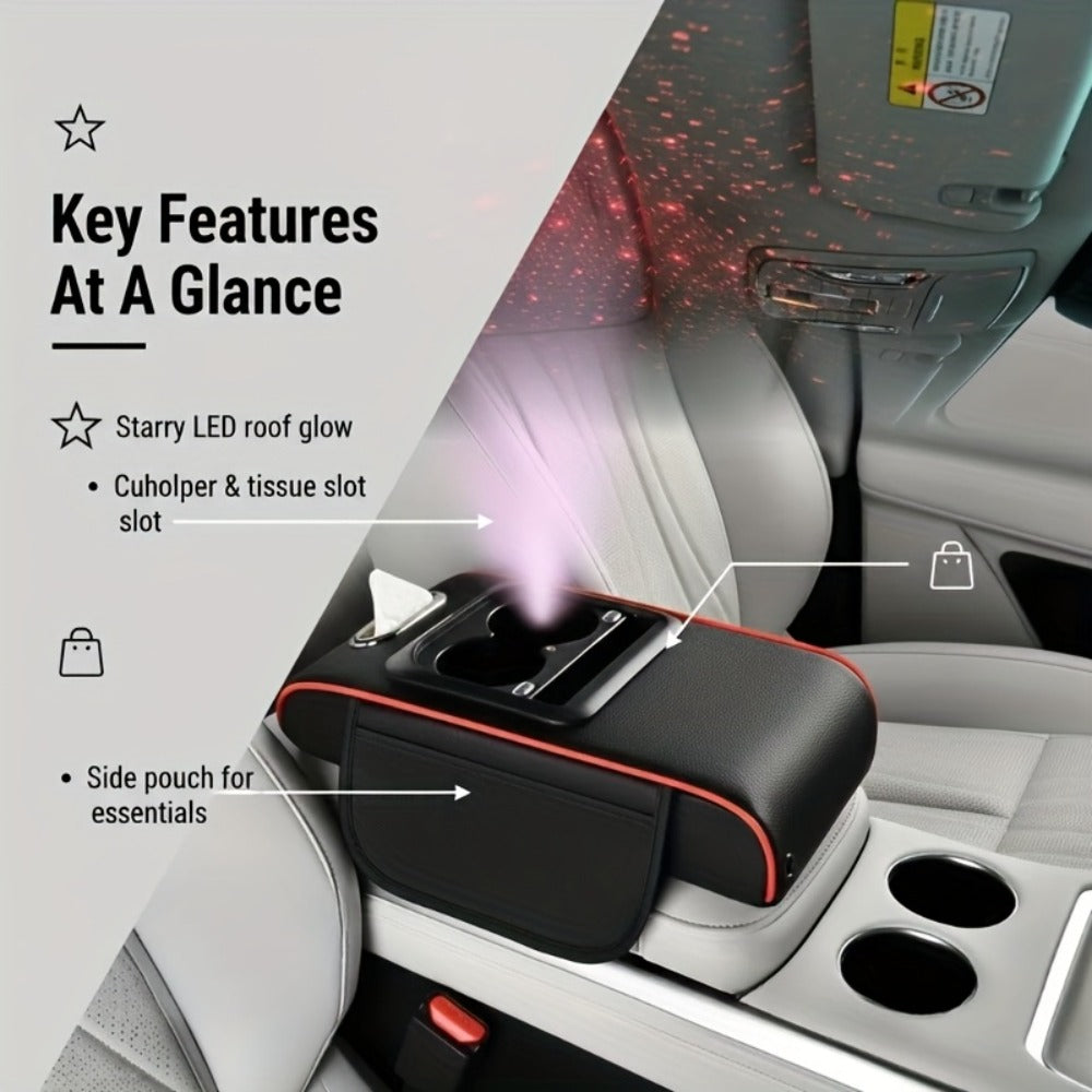 Car Armrest Box Cover Starry Sky Memory Foam Center Console Pad with Type-C USB Charging Port & Storage Pockets — image 11