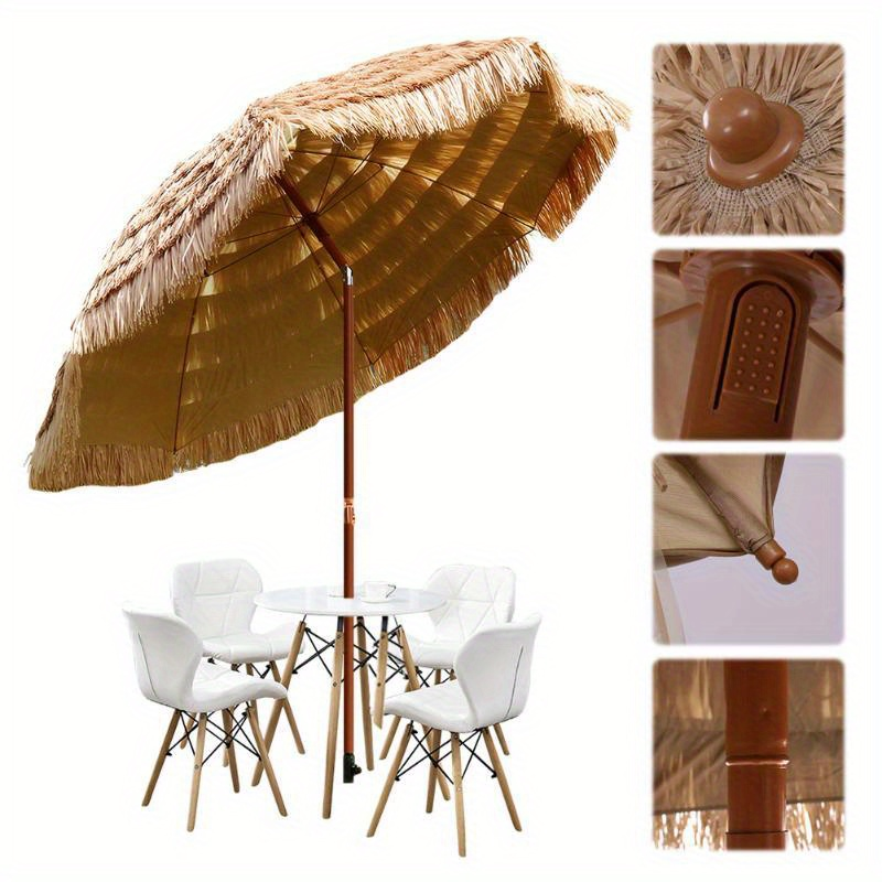 Patio Umbrella 7.5FT Thatch-Style Tiki Design with Steel Pole, Iron Frame, Push Tilt and One-Piece Option — image 13