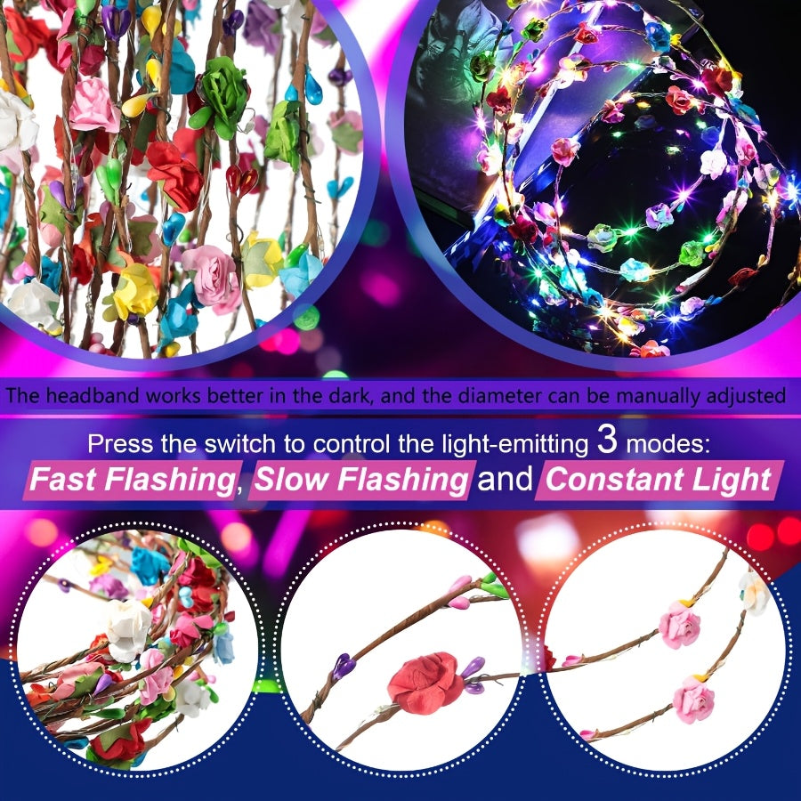 Light Up Flower Crown Headbands 36 Pack Bulk LED Fiber Optic Floral Tiara Glow Party Favors for Women Girls — image 5