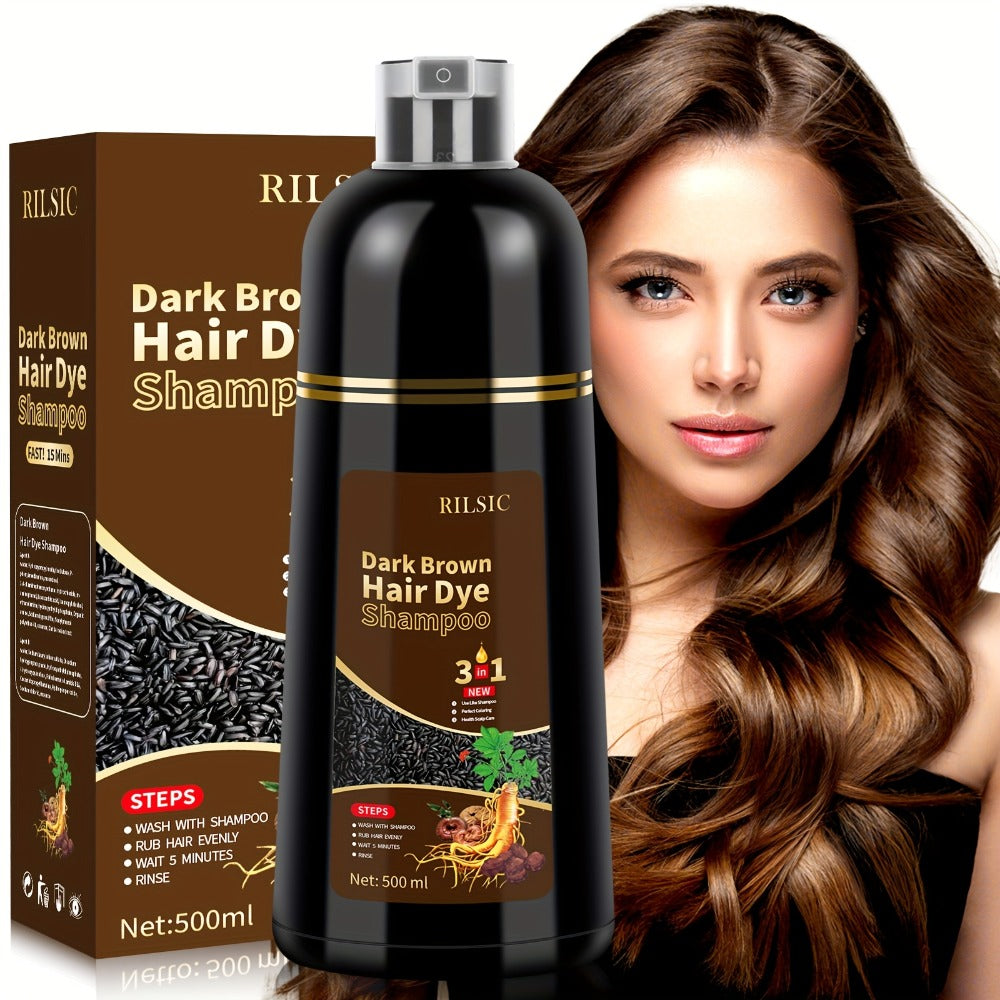 RILSIC 3-in-1 Gray Hair Color Shampoo with Plant Squalene – 100% Gray Coverage Wash & Condition Instant Results, No Mix No Am
