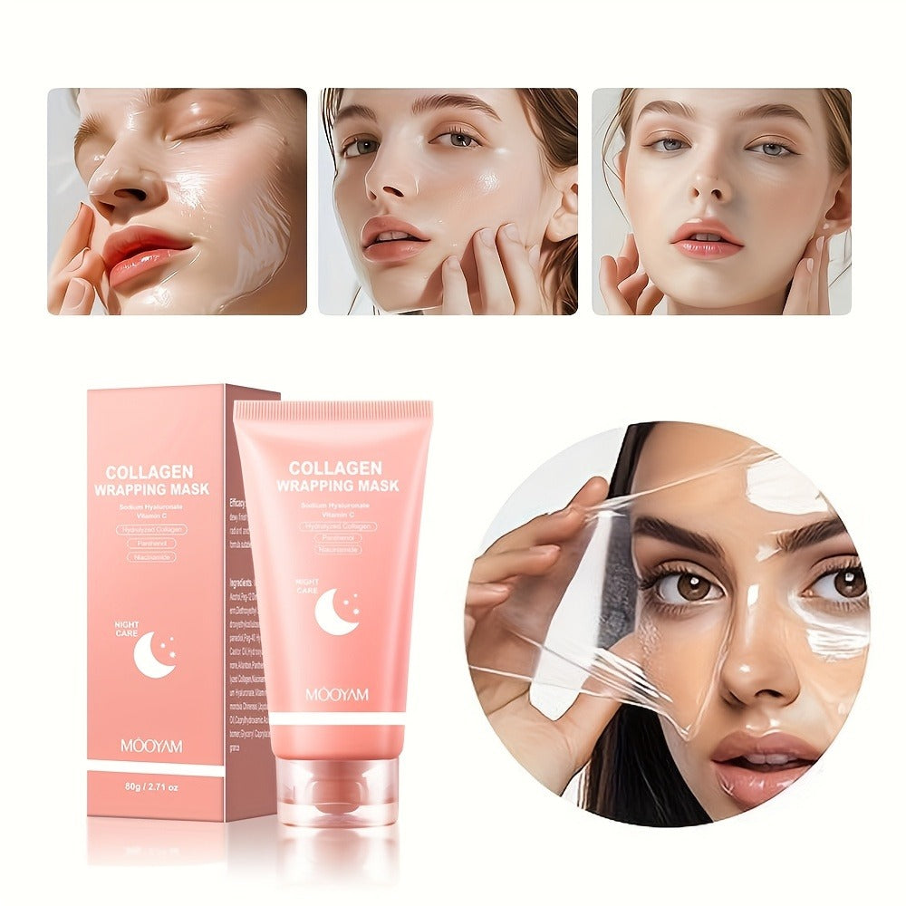 Hydrolyzed Collagen Night Mask with Brush – Niacinamide Hyaluronic Acid Vitamin C Korean Skincare Sleeping Mask for Elasticit