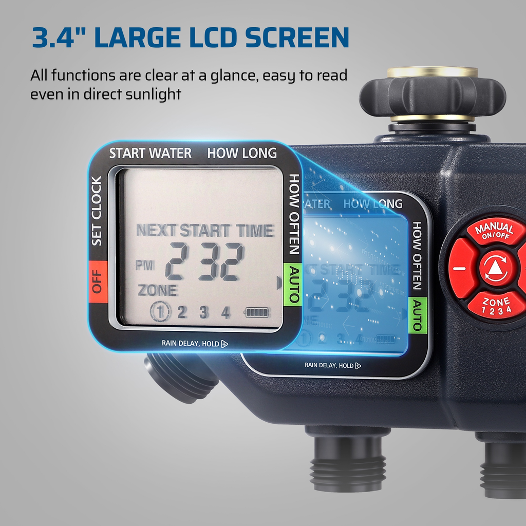 Four-Zone Digital Sprinkler Timer with Independent Water Outlets, LCD Screen, Manual Control and Rain-Delay Mode — image 11