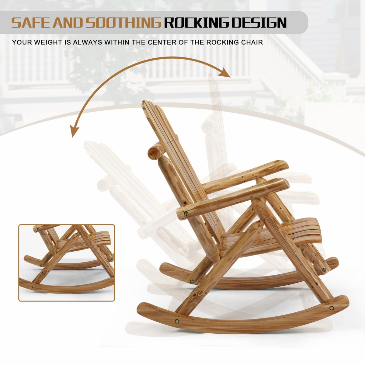 Patio Cedar Rocking Chair 26" Fan-Shaped Backrest Outdoor Rocker for Garden Poolside Patio — image 15