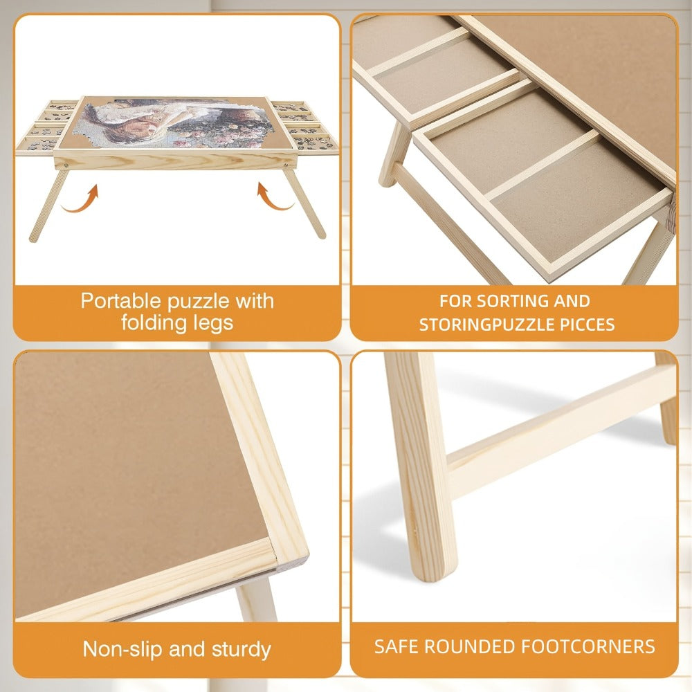 Jigsaw Puzzle Table with Folding Legs – 4 Drawers 16 Sorting Grids Portable Wooden Puzzle Board for 1000 Pieces — image 7