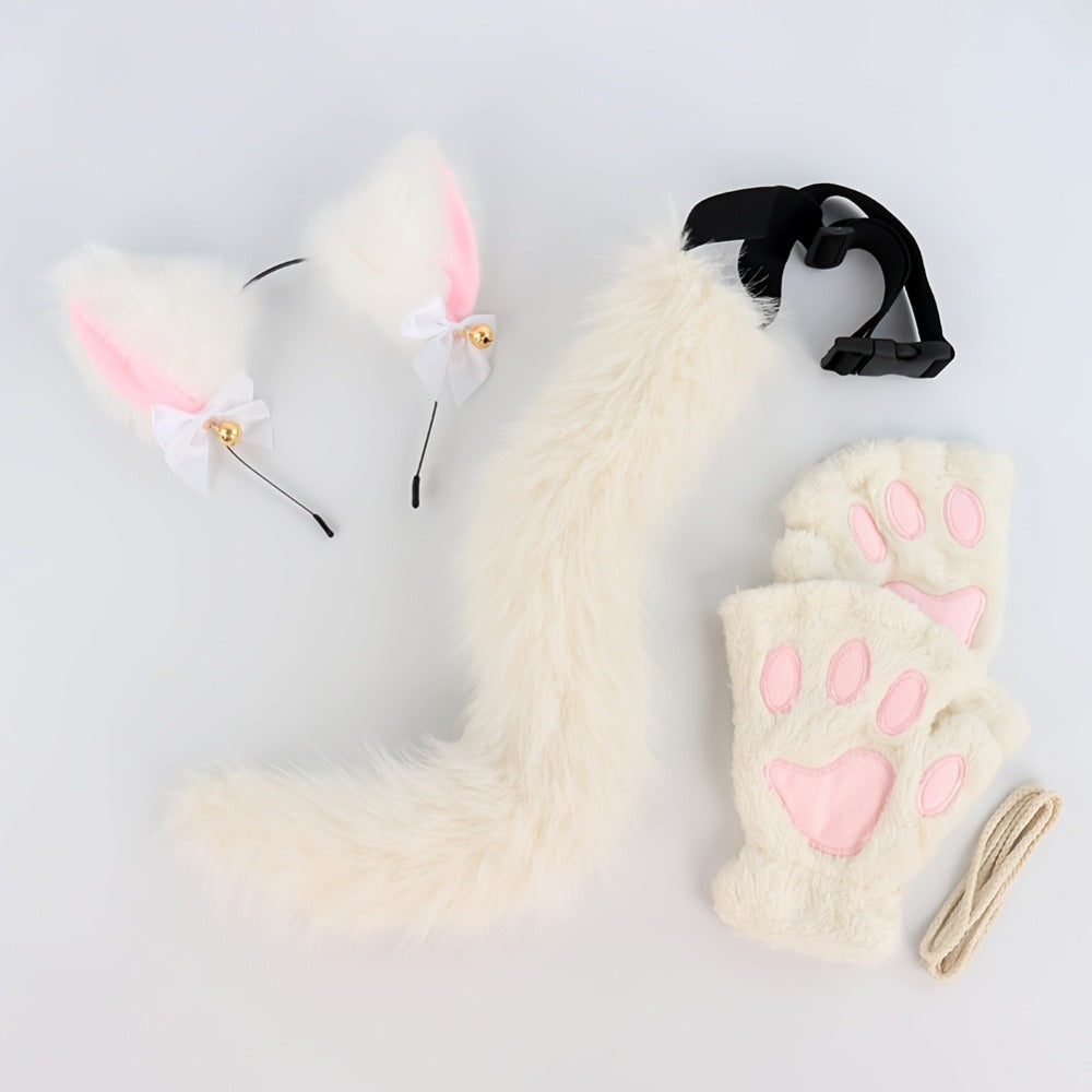 Cat Costume Set 3 Piece, Bell Ear Headband, Plush Paw Gloves & Adjustable Tail for Halloween, Cosplay — image 13