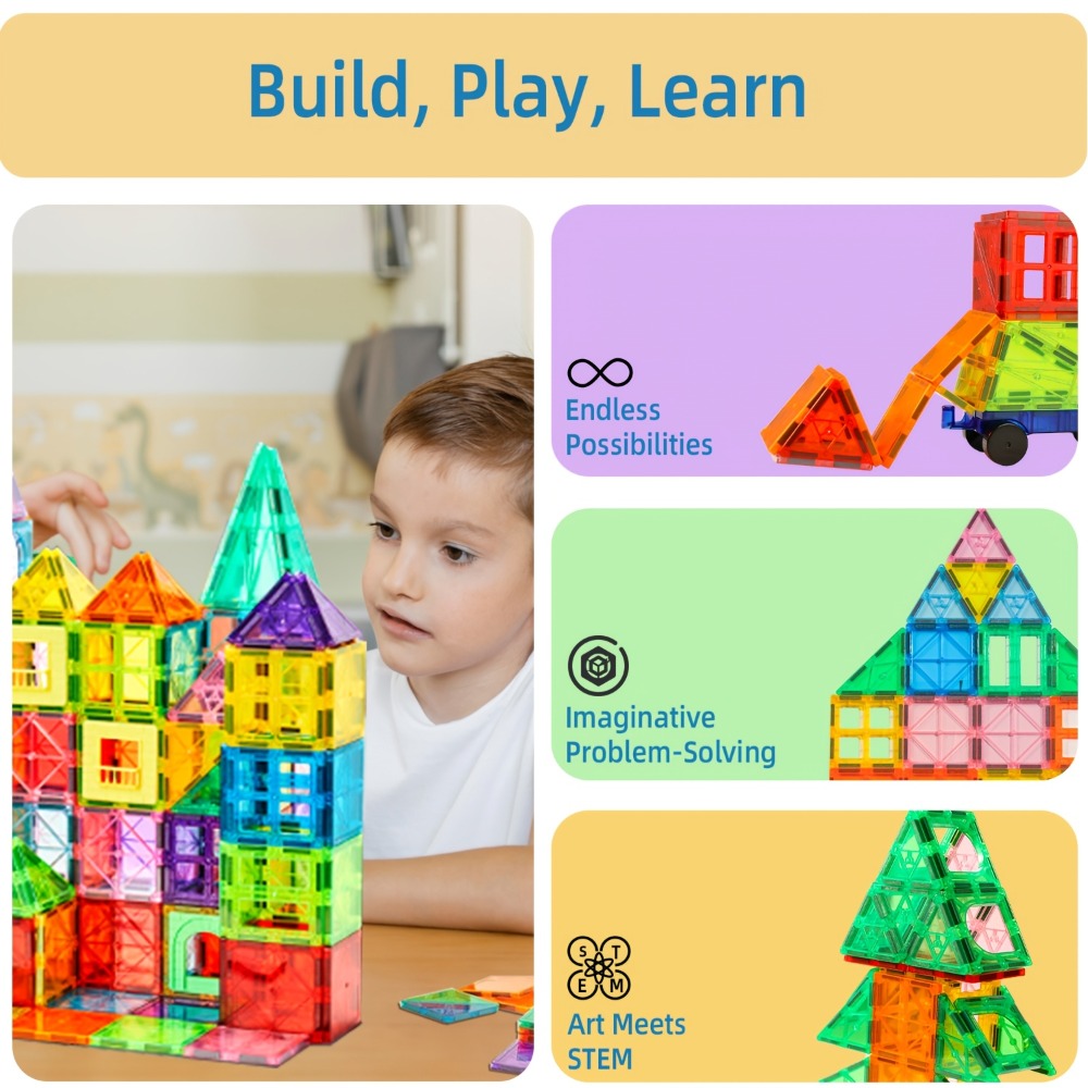 Magnetic Tiles Building Set for Kids 3 4 5 6 7 8 – 80 106 136 205pcs Clear 3D Magnet Building Blocks STEM Educational Toy Chi