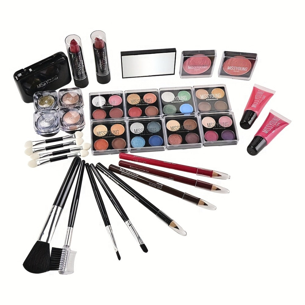 Makeup Kit 56-Piece Handled Mirror Case with Mixed Face, Eye and Lip Cosmetics in Silvery or Rose Color — image 9