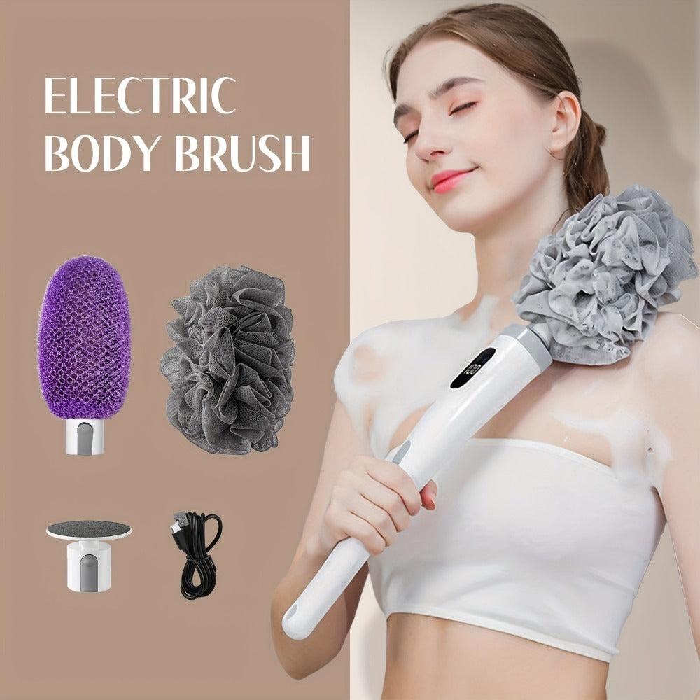 Electric Body Scrubber Brush 3 Replaceable Heads Dual Speed Shower Back Cleaner Exfoliating Skin Cleansing for Home or Salon 