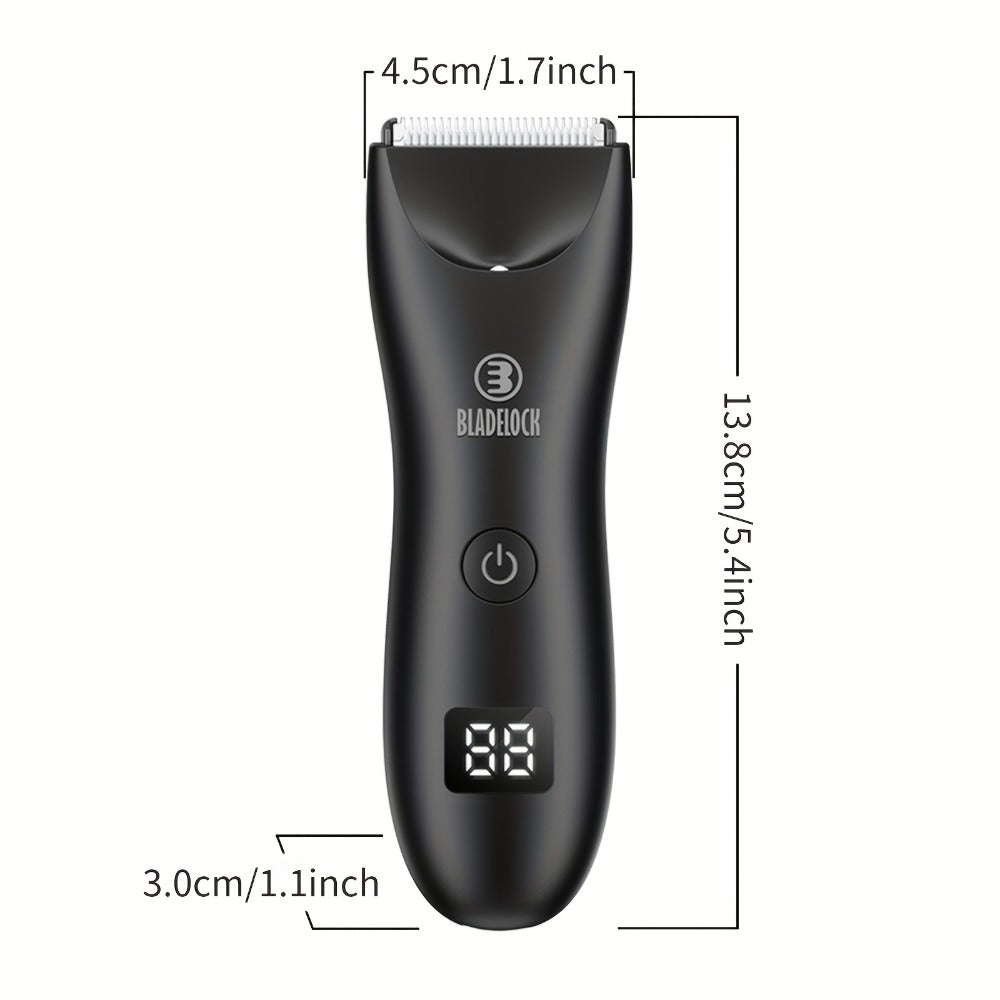Manscaping Trimmer for Men IPX7 Waterproof Electric Groin and Ball Trimmer Ceramic Blades LCD Battery Display Replaceable Hea