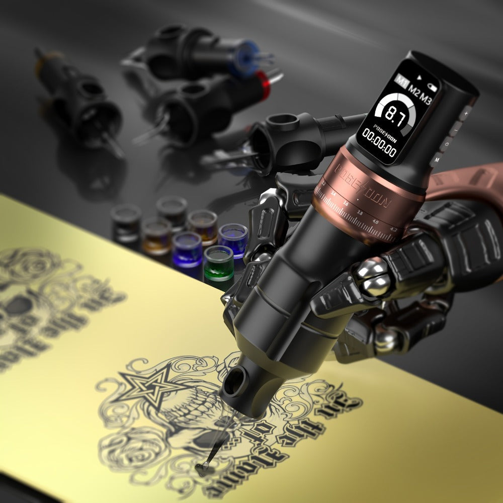 POSEIDON ZH03 Tattoo Kit with 2300mAh Adjustable-Stroke Pen, USB-C Charging, 20 Cartridges and 11 Inks — image 8