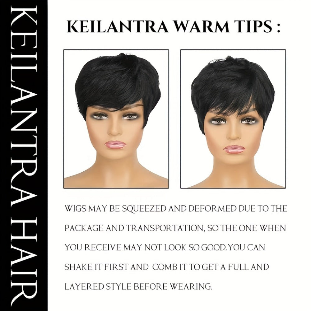 Straight Pixie Human Hair Wig with Bangs, Black 6-Inch Length and Approximately 22.5-Inch Cap — image 8