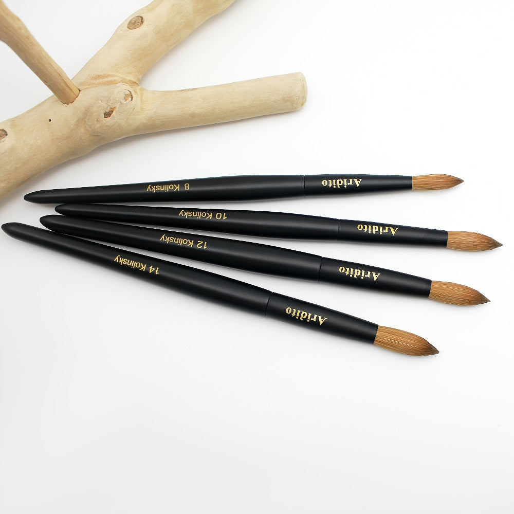 Kolinsky Nail Brush Round Head for Acrylic Extensions – Professional Black Wooden Handle Nail Art Brush with Genuine Kolinsky