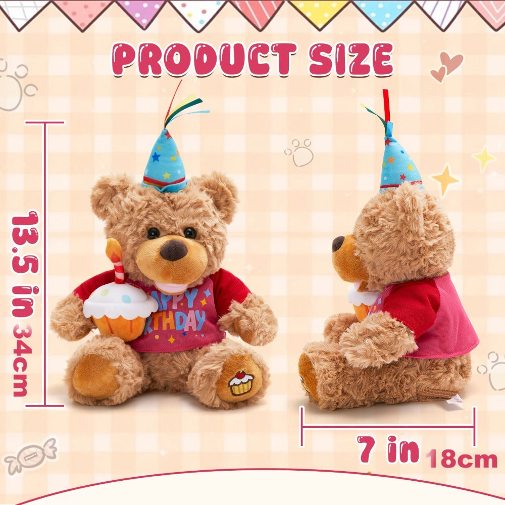 Singing Birthday Teddy Bear Plush Toy 13.5 Inch Interactive Stuffed Animal with the Listed Color, Size or Set Options for Eve