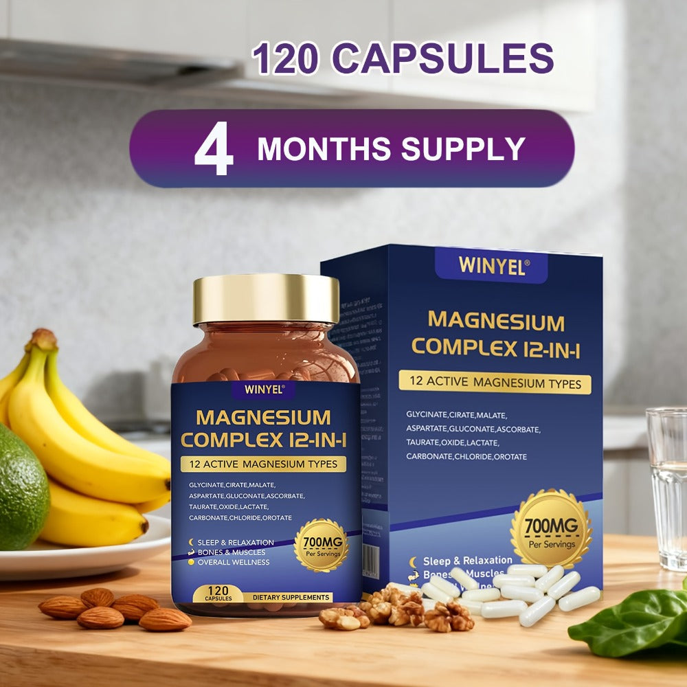 Magnesium Complex 700mg 12-in-1 120 Capsules with Glycinate, Citrate, Malate & Taurine for Sleep — image 7