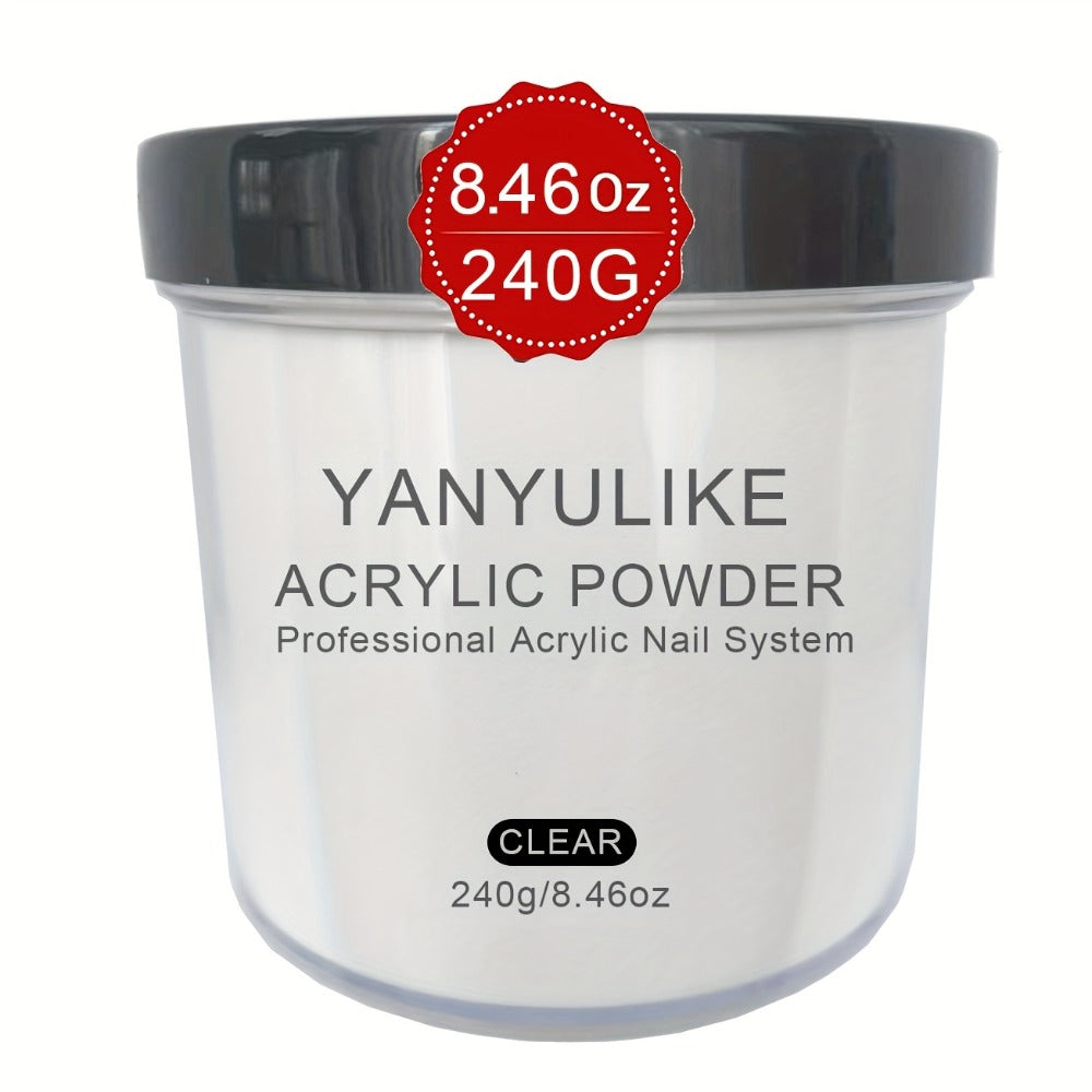 240g Acrylic Nail Powder Jar in Clear, Pink, Nude or White for Use with Compatible Acrylic Liquid — image 1