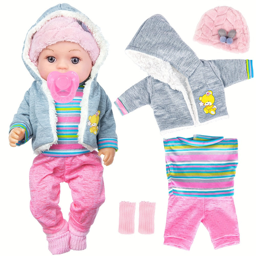 Winter Outfit Baby Doll Set 12 Inch Plush Coat Movable Limbs Clothes Socks Pacifier Bottle Utensils Nurturing Play Gift for G