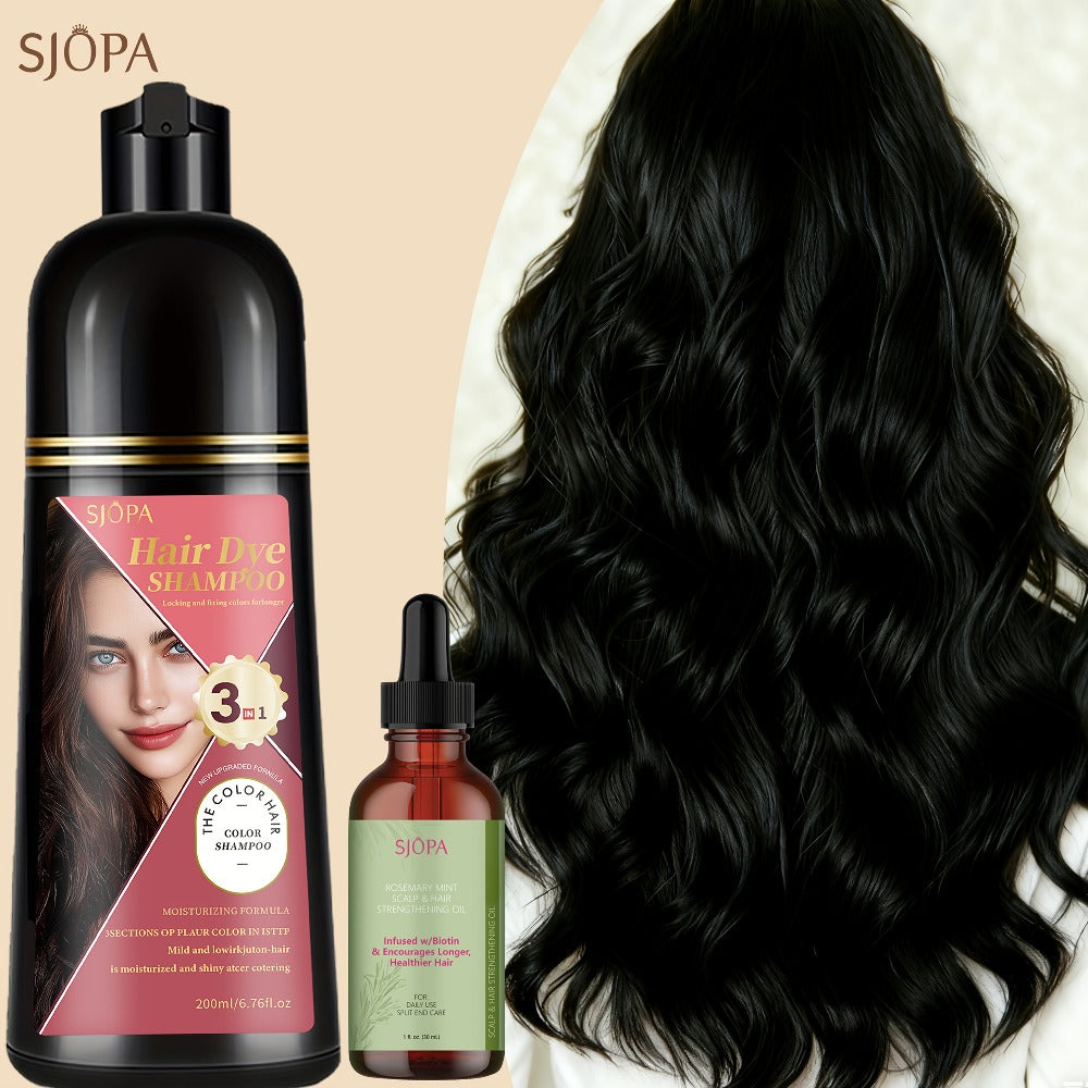 Hair Color Shampoo, SJOPA 3-in-1 Bottle-and-Dropper Set with 10 Rose, Brown, Purple and Black Color Options — image 3