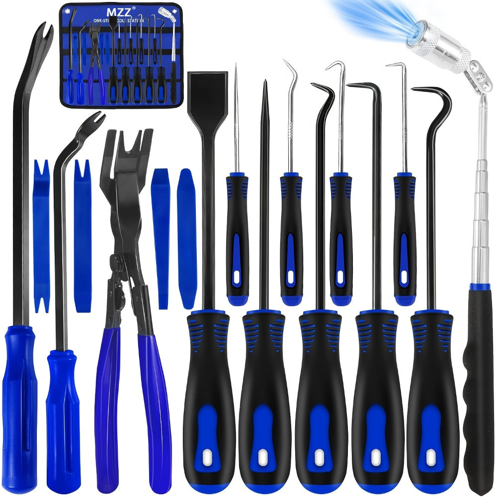 Car Trim Removal Tool Kit 17-Piece – Hook & Pick Set, Clip Removal Plier, Rivet Puller, Scraper & Telescoping Magnetic Pickup