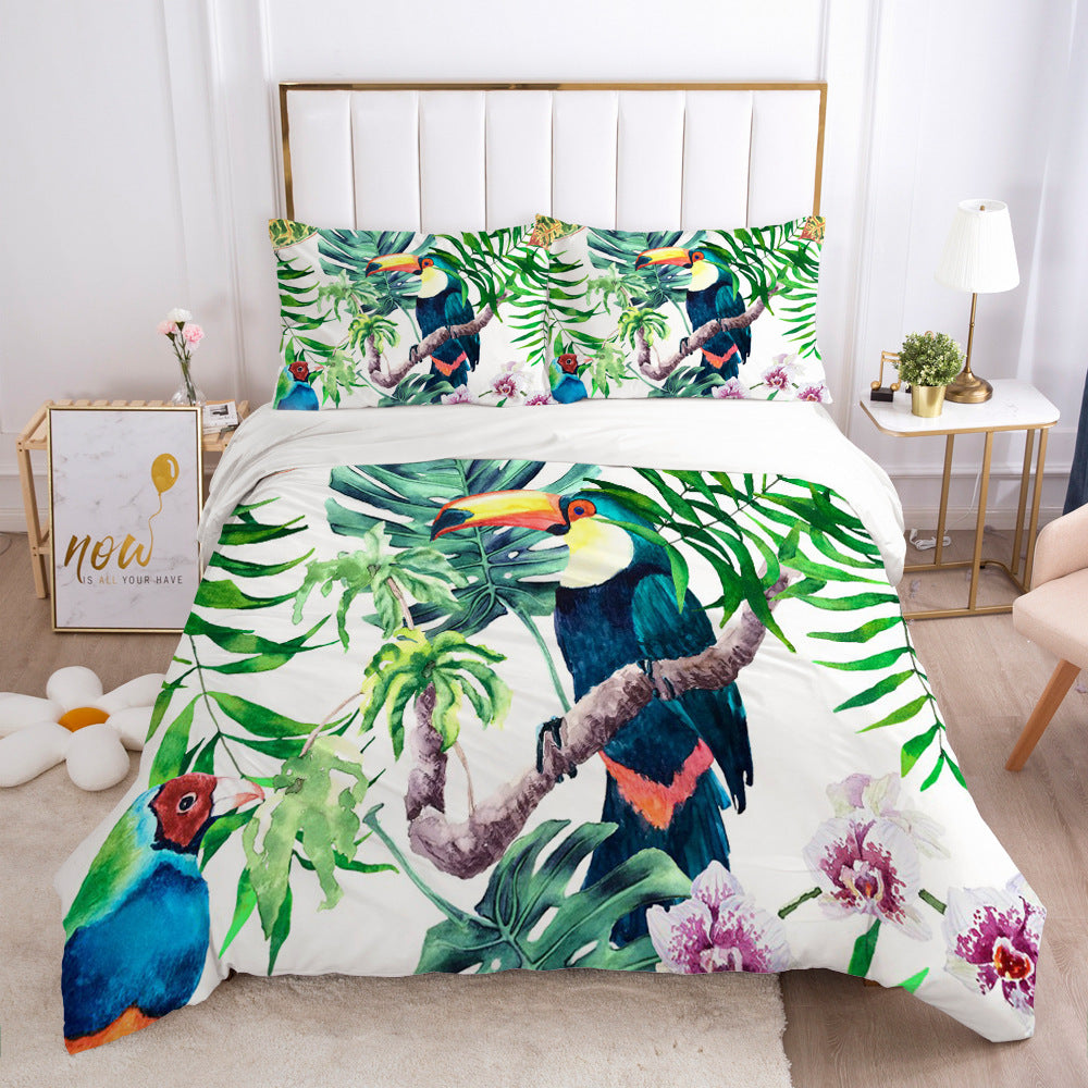 Nordic Spring Bedding Set Green Leaf Quilt Cover
