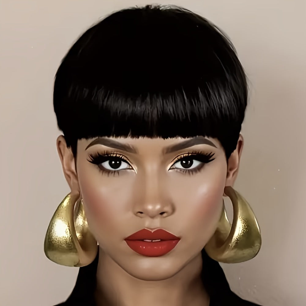 6-Inch Pixie Cut Human Hair Wig with Full Bangs, 180% Density and Black or Burgundy Color Selections — image 3