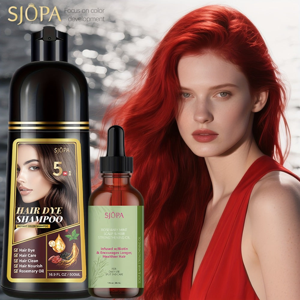 Glycerin Hair Color Shampoo Gift Set with Rosemary Oil, 5-in-1 Color & Care Formula 16.91oz, Gentle Non-Irritating Gray Cover