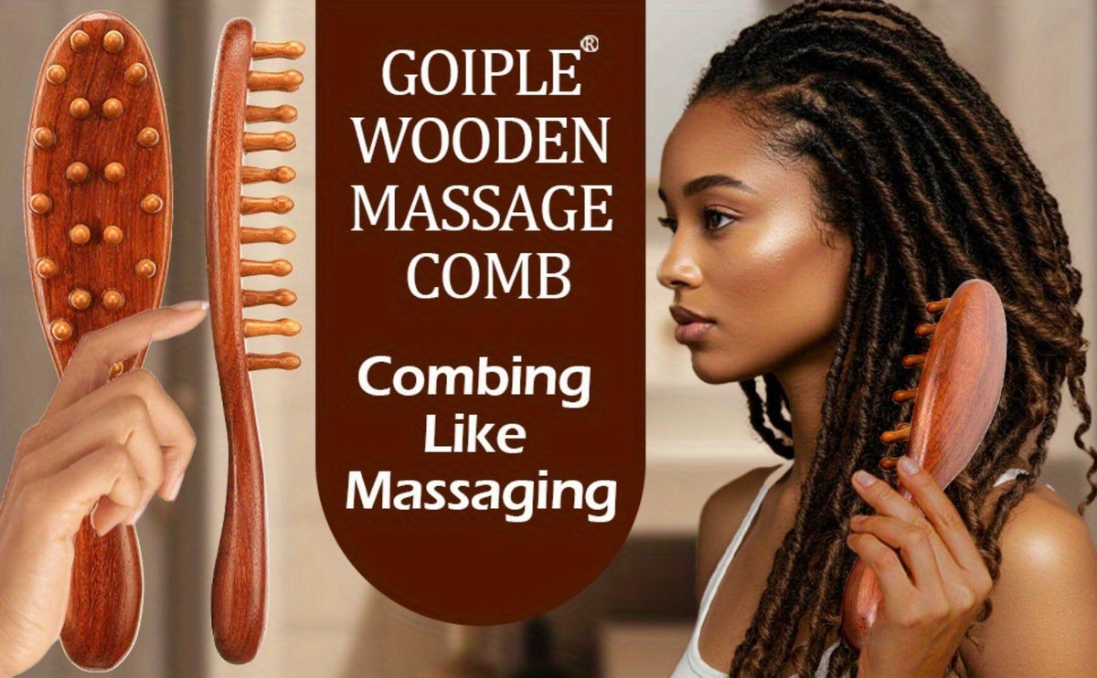 Sandalwood Loc Comb Wide Tooth 2 Pcs Wooden Ergonomic Detangling Comb for Dreads Locs Curly, for Home, Travel and Salon Hair 