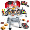Kids BBQ Grill Playset Two-Tier for Grilling, Camping and Outdoor Meals with Toy Food Meats Fruits Spices & Working Water Tap