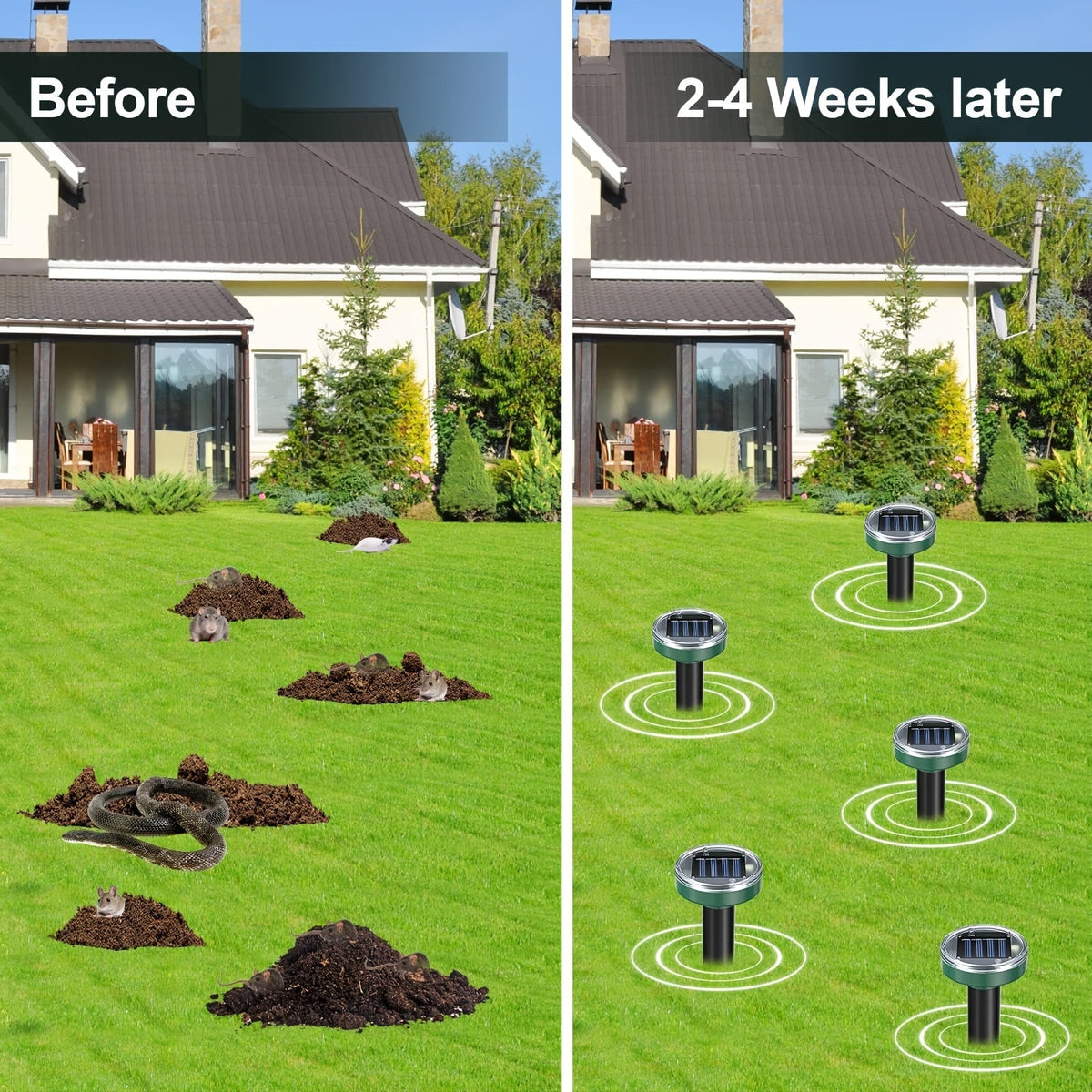 Solar Ultrasonic Pest Repeller Outdoor Rodent Stake for Yard Garden Farm Mole Snake Skunk Dog Device 2/4/6/10 Pack — image 4