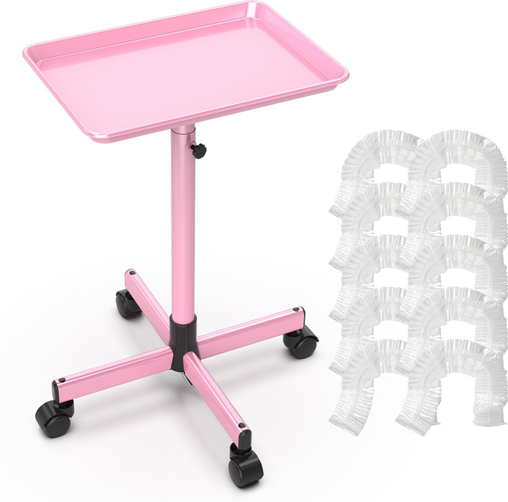 Adjustable Salon Tray Cart with 10 Disposable Covers and Gold or Pink Finish on Rolling Casters — image 19