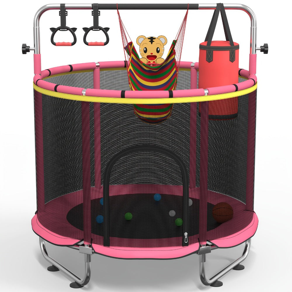 Kids Trampoline with Enclosure and Gymnastics Bar, 60" Height Adjustable Safety Net Trampoline for Toddlers Ages 3+ — image 1