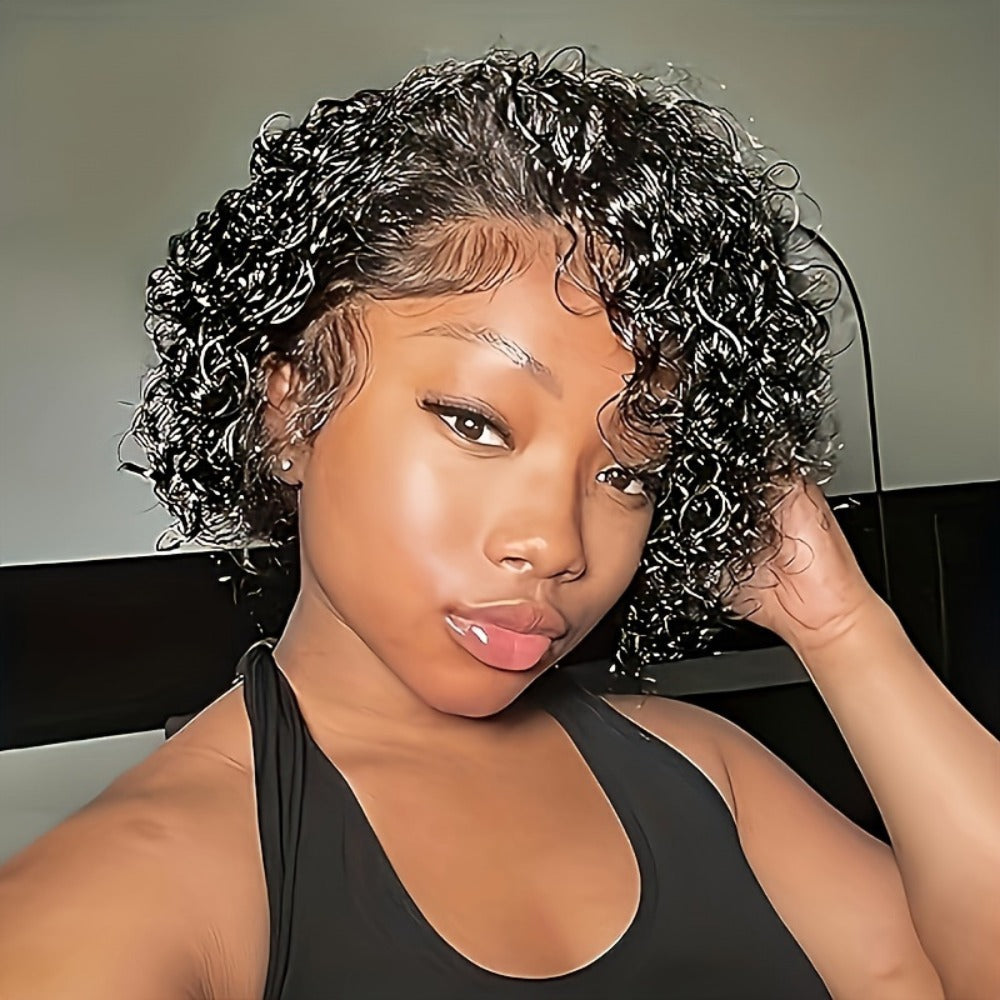 Synthetic Wig 6-Inch Short Small-Curl Afro in Black with Glueless Rose Net Cap for Events and Cosplay — image 6