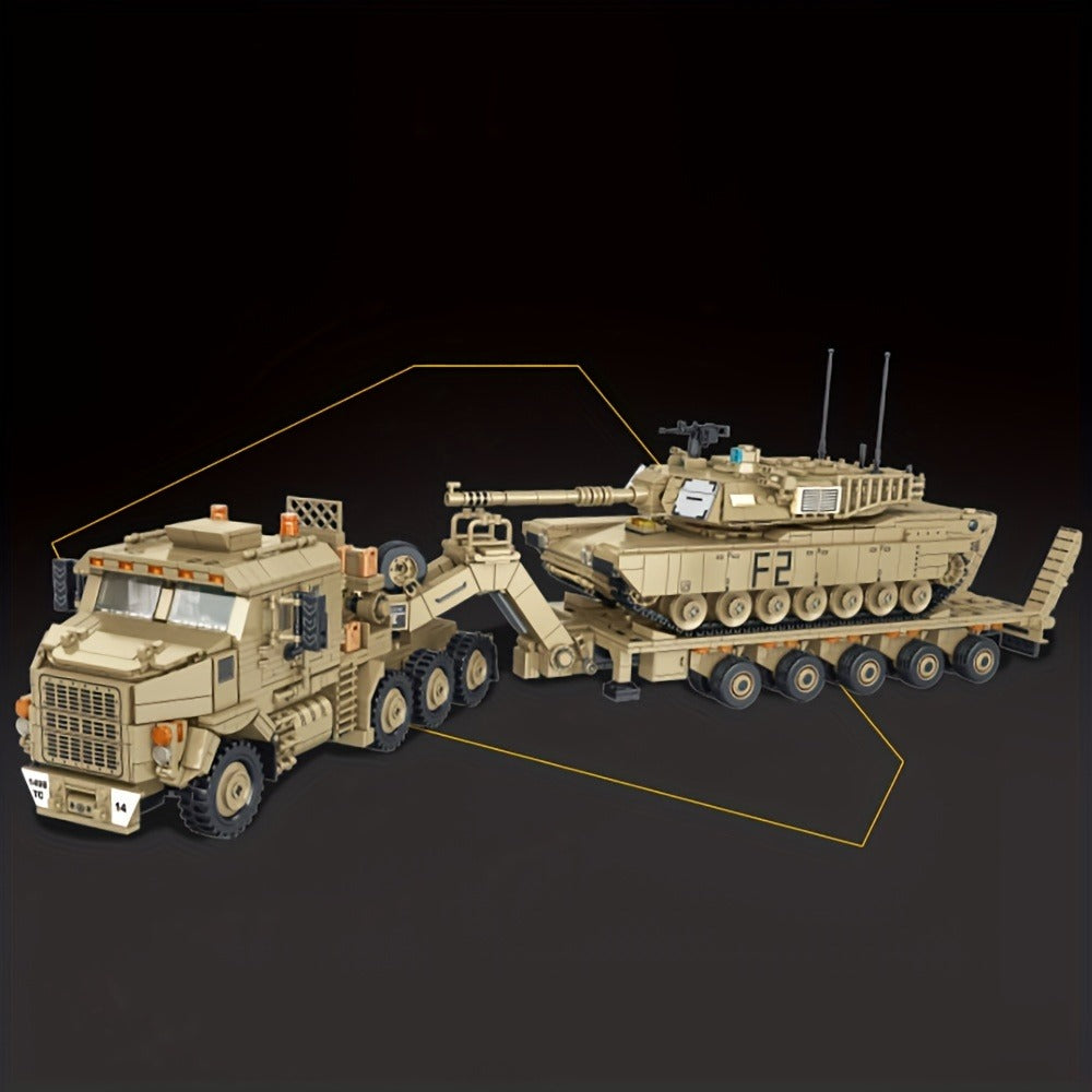 3482-Piece Tank Hauler Building Block Model with Tractor, Long Trailer, Tracked Vehicle and 628015 Code — image 5