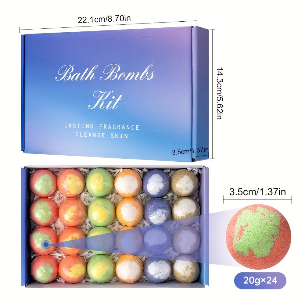 Bath Bombs, 24-Piece Essential Oil Gift Set with 20g Round Fizzers, Assorted Colors and Fragrance Styles — image 5