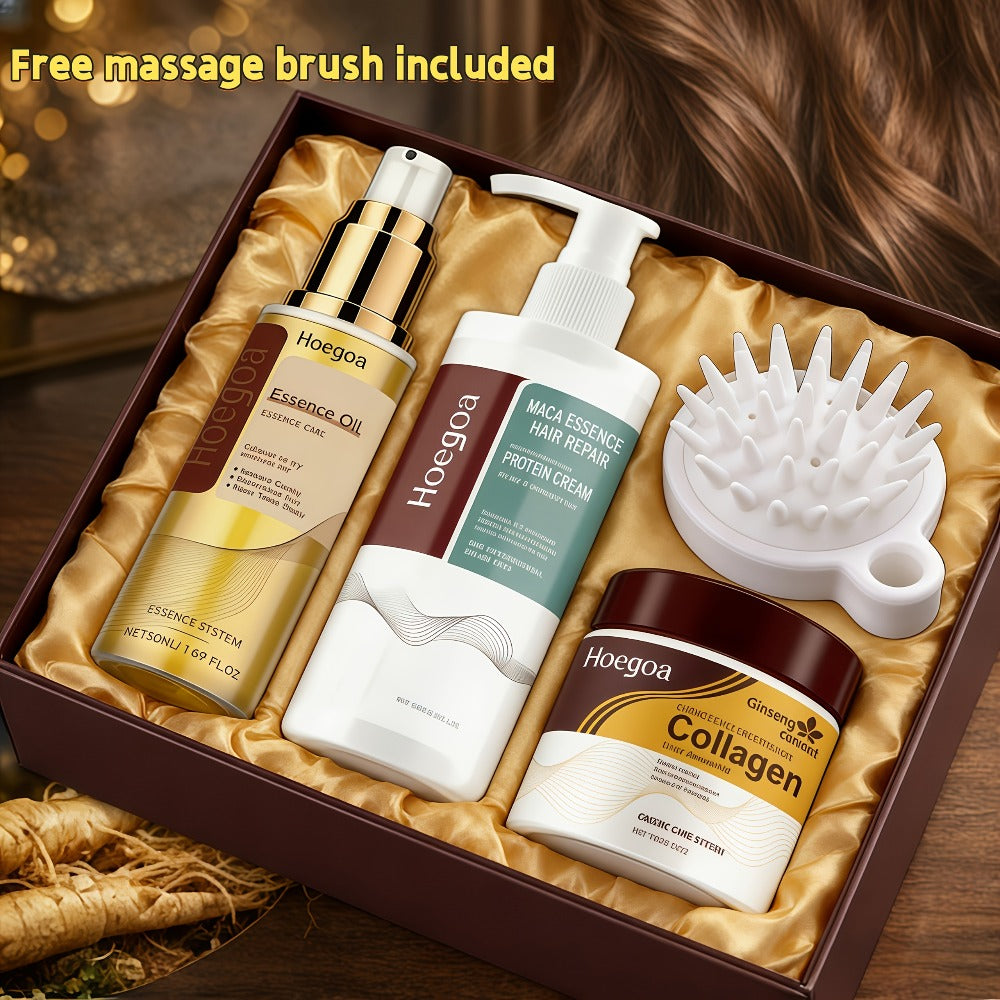Three-Piece HOGOGO Collagen Hair Care Set with Jar, Pump Container and Included Massage Brush — image 1